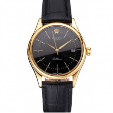 Rolex Cellini Date Black Dial Gold Case Black Leather Strap