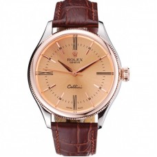 Rolex Cellini Gold Dial And Bezel Stainless Steel Case Brown Leather Strap 622840