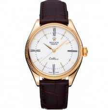Rolex Cellini White Dial Gold Case Brown Leather Strap 622833