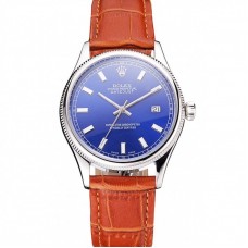 Rolex Datejust Blue Dial Stainless Steel Case Light Brown Leather Strap