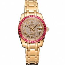 Rolex Datejust Diamond Dial Pink Jewels Bezel Gold Case And Bracelet 622835
