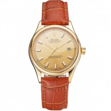 Rolex Datejust Gold Dial Gold Case Light Brown Leather Strap