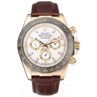 Rolex Cosmograph Daytona Gold Case White Dial Brown Leather Bracelet  622633