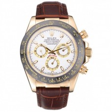Rolex Cosmograph Daytona Gold Case White Dial Brown Leather Bracelet  622633