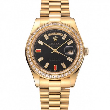 Rolex Day-Date Diamonds And Rubies Black Dial Yellow Gold Bracelet 1454101