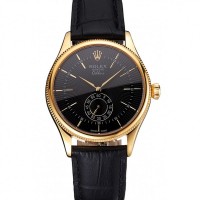 Rolex Cellini Black Dial Gold Case Black Leather Strap