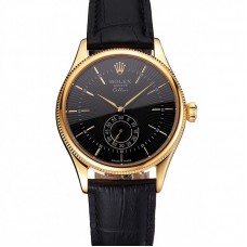 Rolex Cellini Black Dial Gold Case Black Leather Strap