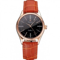 Rolex Cellini Black Dial Roman Numerals Rose Gold Case Light Brown Leather Strap Rolex Cellini Black Dial Roman Numerals Rose Gold Case Light Brown Leather Strap