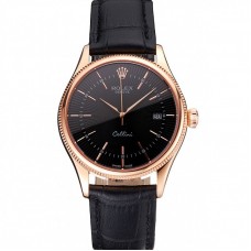 Rolex Cellini Date Black Dial Rose Gold Markings Rose Gold Case Black Leather Strap