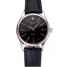 Rolex Cellini Date Black Dial Stainless Steel Case Black Leather Strap