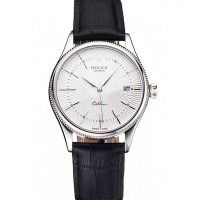 Rolex Cellini Date White Dial Stainless Steel Case Black Leather Strap
