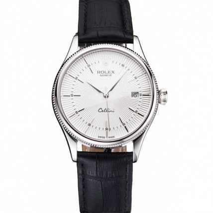 Rolex Cellini Date White Dial Stainless Steel Case Black Leather Strap Rolex Cellini Date White Dial Stainless Steel Case Black Leather Strap
