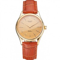 Rolex Cellini Gold Dial And Markings Gold Case Light Brown Leather Strap