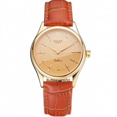 Rolex Cellini Gold Dial And Markings Gold Case Light Brown Leather Strap