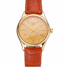 Rolex Cellini Gold Dial Gold Case Light Brown Leather Strap