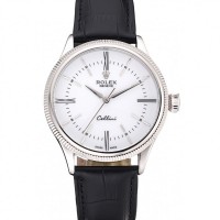 Rolex Cellini Time Silver Case White Dial Black Leather Bracelet  622653