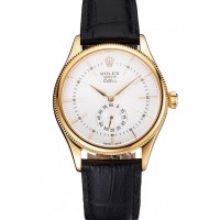 Rolex Cellini White Dial Gold Case Black Leather Strap