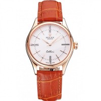 Rolex Cellini White Dial Roman Numerals Rose Gold Case Light Brown Leather Strap Rolex Cellini White Dial Roman Numerals Rose Gold Case Light Brown Leather Strap