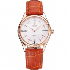 Rolex Cellini White Dial Roman Numerals Rose Gold Case Light Brown Leather Strap Rolex Cellini White Dial Roman Numerals Rose Gold Case Light Brown Leather Strap