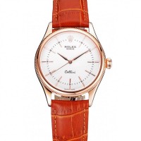 Rolex Cellini White Dial Rose Gold Case Brown Leather Strap Rolex Cellini White Dial Rose Gold Case Brown Leather Strap