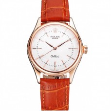 Rolex Cellini White Dial Rose Gold Case Brown Leather Strap Rolex Cellini White Dial Rose Gold Case Brown Leather Strap