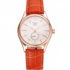 Rolex Cellini White Dial Rose Gold Case Light Brown Leather Strap Rolex Cellini White Dial Rose Gold Case Light Brown Leather Strap
