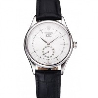 Rolex Cellini White Dial Stainless Steel Case Black Leather Strap