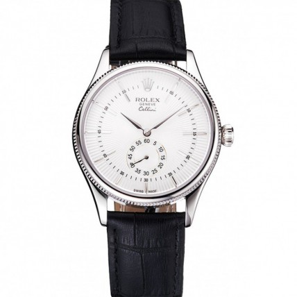 Rolex Cellini White Dial Stainless Steel Case Black Leather Strap