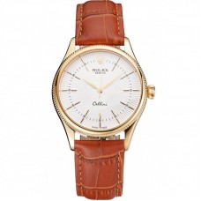 Rolex Cellini White Guilloche Dial Gold Case Light Brown Leather Strap Rolex Cellini White Guilloche Dial Gold Case Light Brown Leather Strap