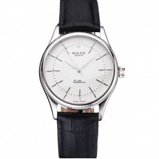 Rolex Cellini White Guilloche Dial Stainless Steel Case Black Leather Strap Rolex Cellini White Guilloche Dial Stainless Steel Case Black Leather Strap