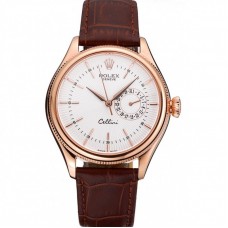 Rolex Cellini White Rose Dial Gold Case Brown Leather Bracelet 622725 Rolex Cellini White Rose Dial Gold Case Brown Leather Bracelet 622725