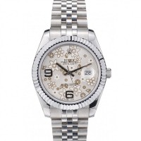 Rolex DateJust Stainless Steel Ribbed Bezel Flower Silver Dial 42001