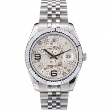 Rolex DateJust Stainless Steel Ribbed Bezel Flower Silver Dial 42001 Rolex DateJust Stainless Steel Ribbed Bezel Flower Silver Dial 42001