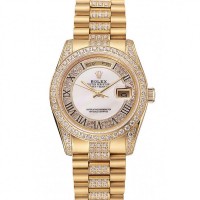 Rolex Day-Date Diamond Pave White Dial Gold Diamond Bracelet 1453958