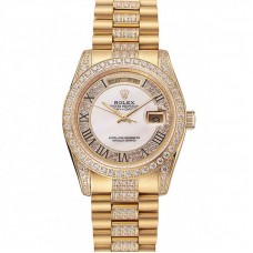 Rolex Day-Date Diamond Pave White Dial Gold Diamond Bracelet 1453958