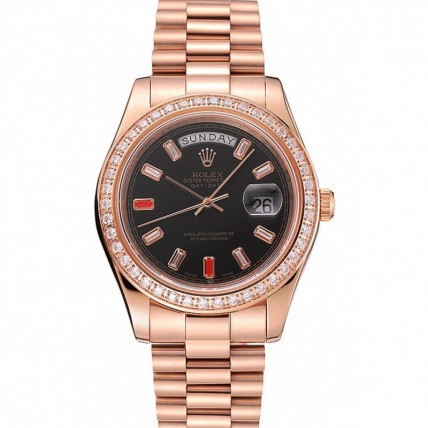 Rolex Day-Date Diamonds And Rubies Black Dial Rose Gold Bracelet 1454102