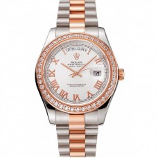 Rolex Day-Date Diamonds Bezel White Dial Rose Gold And Staineless Steel Bracelet 1454108