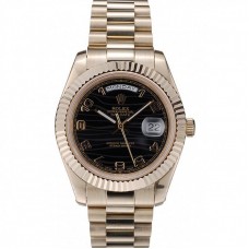 Rolex Day-Date Gold Stainless Steel Ribbed Bezel Black Dial 41998