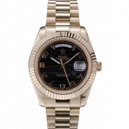 Rolex Day-Date Gold Stainless Steel Ribbed Bezel Black Dial 41998