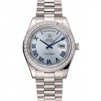 Rolex Day-Date Ice Blue Dial Diamond Case Stainless Steel Bracelet 1453962