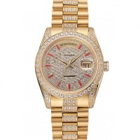 Rolex Day-Date Red Diamond Pave Dial Gold Diamond Bracelet 1453960