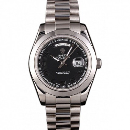 Rolex Day-Date Stainless Steel Bracelet Black Dial 80294
