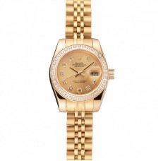 Rolex Lady-Datejust Champagne Dial Diamond Bezel Gold Jubilee Bracelet 1454096