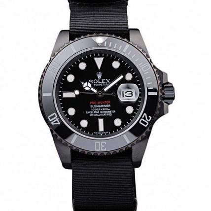 Rolex Submariner Pro-Hunter Black Fabric Strap Black Dial