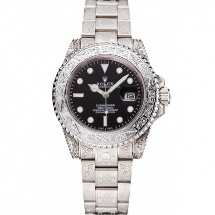 Rolex Submariner Skull Limited Edition Black Dial White Case And Bracelet 1454093