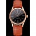 Rolex Cellini Black Dial Roman Numerals Rose Gold Case Light Brown Leather Strap