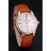 Rolex Cellini White Dial Roman Numerals Rose Gold Case Light Brown Leather Strap